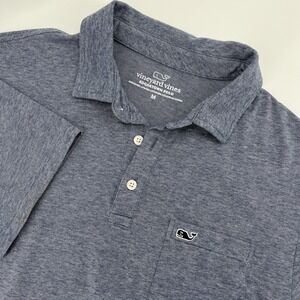 Vinyard Vines Edgartown Polo Mens M Blue Heathered Stripped Logo Pocket‎
